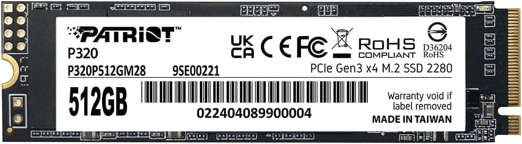 Patriot P320 512GB SSD Interne - NVMe PCIe Gen 3x4 - M.2 2280 - Disque SSD - P320P512GM28