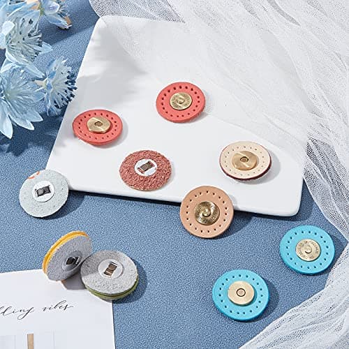 WADORN 6 Couleurs PU Cuir Bouton Pression Magnétique pour Sacs à Main Fermoir de Sac Fermoir Magnétique Rond 30mm Bouton de Couture avec Boîte de Rangement pour Sac Fourre-Tout Sac à Main