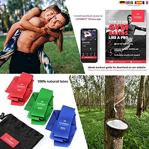 Bandes Élastiques Fitness Set/Extra Longue 2m Elastiband 3 Niveaux de Résistance + eBook Guide et Sac | Physique Exercise Pilates Yoga Sport Gym Musculation Traction Gymnastique Kit Training