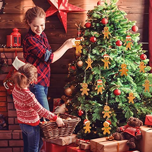 Décoration Sapin Noël en Bois,Ornements à Suspendre pour Sapin de Noël, 12pcs Bonhomme en Pain D'épice Ornements pour la Fête de Noël et la Décoration Intérieure