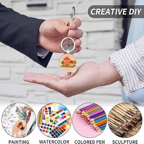 60 Pièces Porte-Clés en Bois Rond Vierge - Kit de Bricolage Pour Gravure et Cadeaux