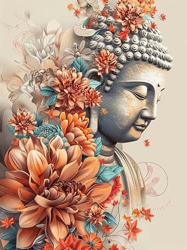 Zariocy 5D Diamond Painting Kits Bouddha, DIY Peinture avec Diamant Art Fleurs Cristal Diamant Broderie Peintures Arts Artisanat pour Home Office Décoration Murale 30x40 cm