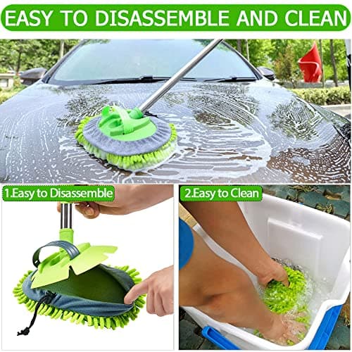 WillingHeart Brosse Nettoyage Voiture 120cm Microfibre Balai Lavage avec Manche Telescopique 2 in 1 Pinceau pour Camion Automobile Camping Car Accessoire Extérieur Intérieur Detailing Kit Anti Rayure