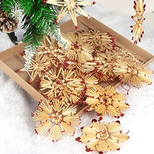 Bluelves Decoration Sapin Noel, 27pcs Decoration Sapin en Paille, Ornement d'arbre de Noël Paille, Pendentif Arbre de Noël Paille, Naturelle Suspension en Paille pour Deco Sapin Noël