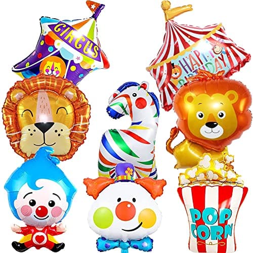 HGSHUO Ballon en Aluminium Cirque Anniversaire Décoration Animaux Ballons Foil Décoration de Fête Carnaval Baby Shower Enfants 8 Pièces