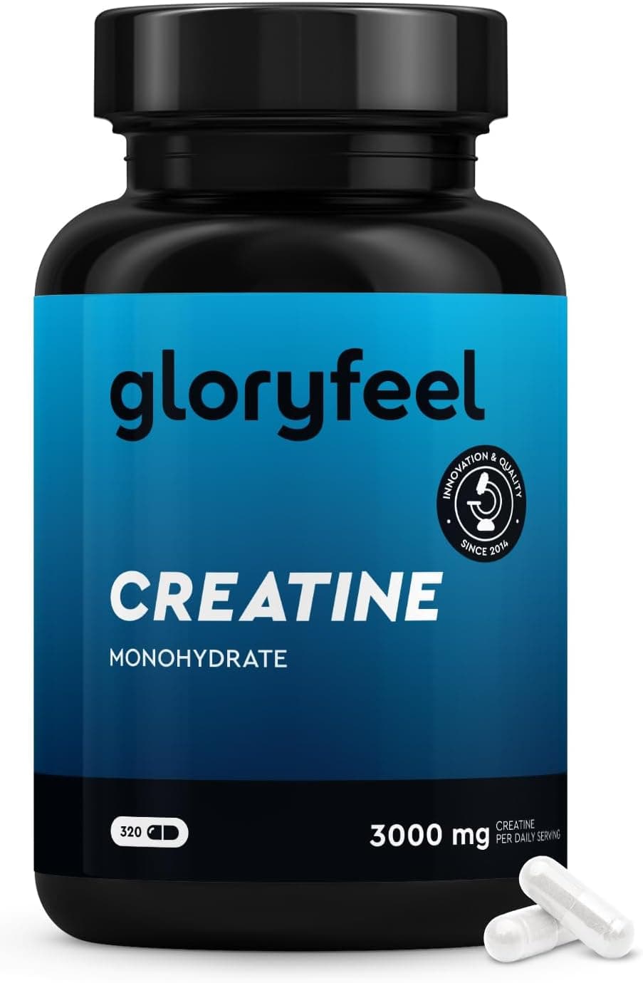 Créatine Pure Hautement Dosée (320 Capsules), 3000 mg de Creatine Monohydrate par Dose Journalière, Améliore les Capacités Physiques*, Haute Biodisponibilité, 100% Végétalien et Sans Additifs