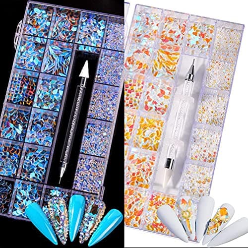CaCaCook Lot de 9000 en cristal AB pour nail art - Kit professionnel de 9000 pièces - Plusieurs formes en verre cristal AB - Accessoires pour nail art