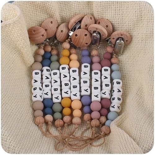attache tétine personnalisé prénom mot au choix - boules en silicone - bois naturel crochet - pour bébé fille garçon - 13 couleurs au choix - sucette- prénom lettre ou gravure prénom