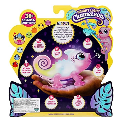 Little Live Pets - Nova Le caméléon Lumineux | Jouet interactif Lumineux Multicolore, Plus de 30 Sons, Plus de 10 humeurs, Répète après toi, Détecte Les Sons (Piles incluses, à partir de 5 Ans)