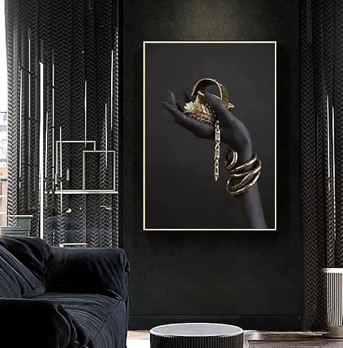 Tableau sur toile moderne - Lèvres noires dorées - Image sur toile - Salon féminin - Chambre à coucher - Poster de décoration de la maison - Poster encadré (style 4, 20 x 30 cm)