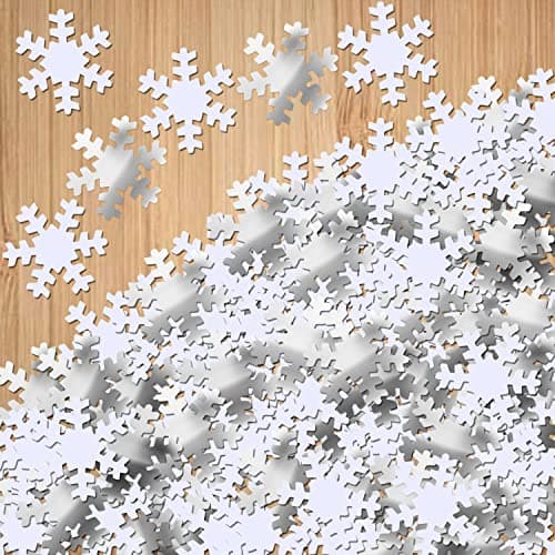 HOWAF 1500 pièces Flocons de Neige Paillette Confettis de Noël Confettis Mix Argent Blanc Flocons de Neige confettis pour Table de Noël Décorations Fête Anniversaire Mariage