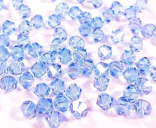 Preciosa Lot de 40 perles tchèques, en cristal de Bohême, 4 mm, double cône, en verre taillé, bicône, bleu clair
