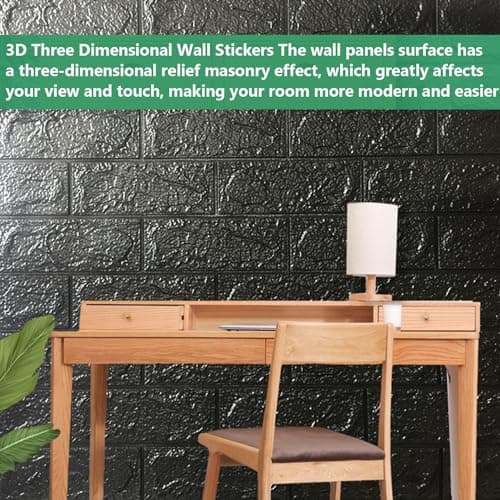 40 pièce Papier Peint Brique 3D Brique Pierre Adhesif Mural Autocollant, 38 ×35 cm Noir Stickers Panneaux Muraux 3D Mural, Dalle PVC Adhesive Murale, Panneau Mural Decoratif