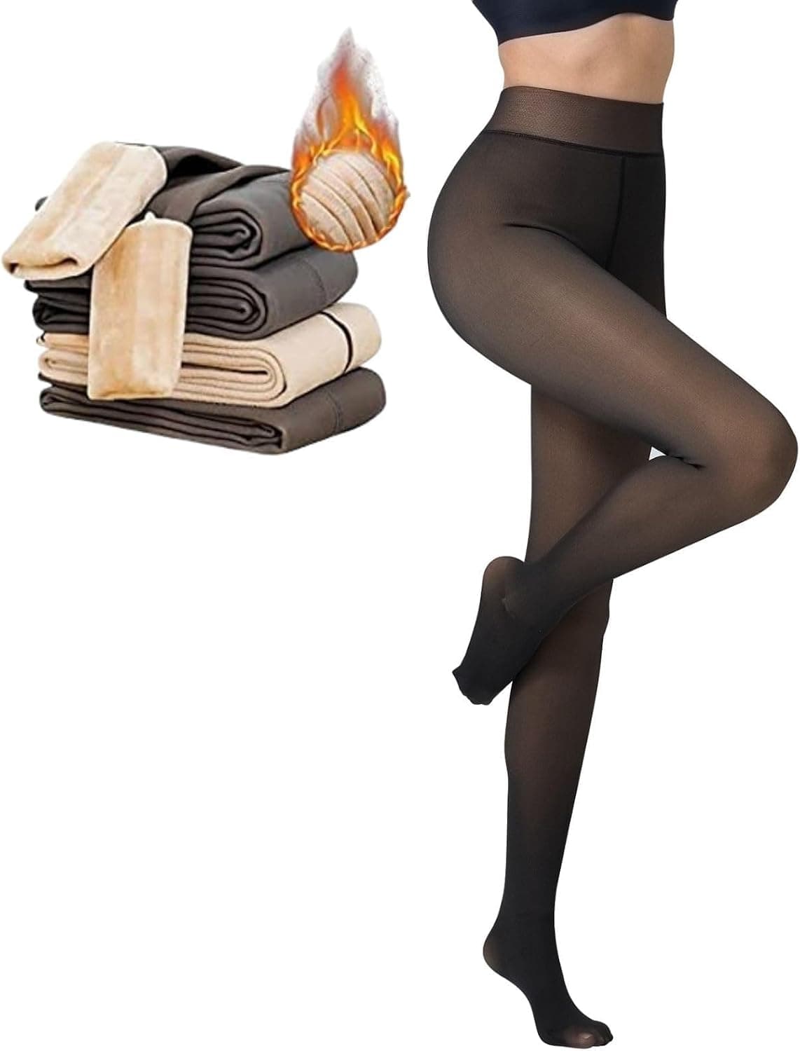 Puimentiua Collant Polaire Femme,éLasticité Legging Collant,Collants Grande Taille,leggings Polaire Femmes Effet Transparent Grande Taille S-M,L-XL,XXL Taille Leggings Femme Chaleureux