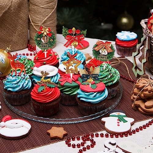 13Pcs Noël Topper de Gâteau Décorations de Gâteau, Décorations de Gâteau de Noël pour Noël Cupcake Toppers Arbre De Noël Renne Gâteau Bougie DIY Craft, écorations De Gâteau