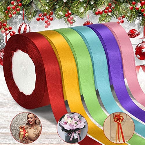 DECARETA 6 Rouleaux de Ruban Satin 22m*2cm Ruban de Soie Rubans de Couleur Ruban Satin Mariage Celebrate Ruban de Noël Coupable Rubans pour Emballage Cadeau, Decoratif, Bricolage, Artisanat