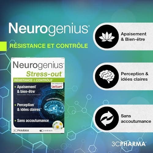NEUROGENIUS STRESS OUT | Gestion du Stress et Résistance | Complément Nootropique pour la Sérénité Mentale | Formule avec Basilic Sacré, Rhodiola & Grande Camomille | 30 Capsules - 3C PHARMA