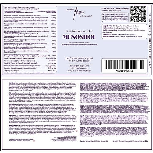 FEM Menositol 19-en-1, Gérer Menopause avec Inositol Myo & D-chiro, Isoflavones, Ashwagandha, Maintenir Santé Métabolique, Confort & bien-être pendant la ménopause, Sans hormones ni soja
