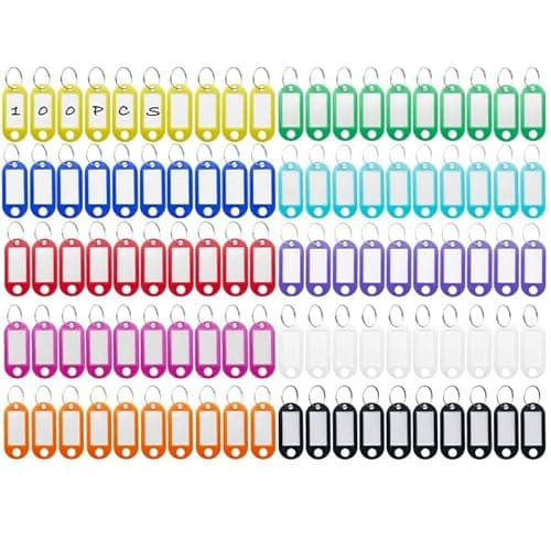 Rseuphiee 100 Pièces Porte-Clés, Étiquettes de Clé en Plastique, Inscriptibles Porte Clef Couleur en 10 Couleurs, en étiquettes d'identification avec Porte-Clé, pour Clefs, Bagages ou bureau