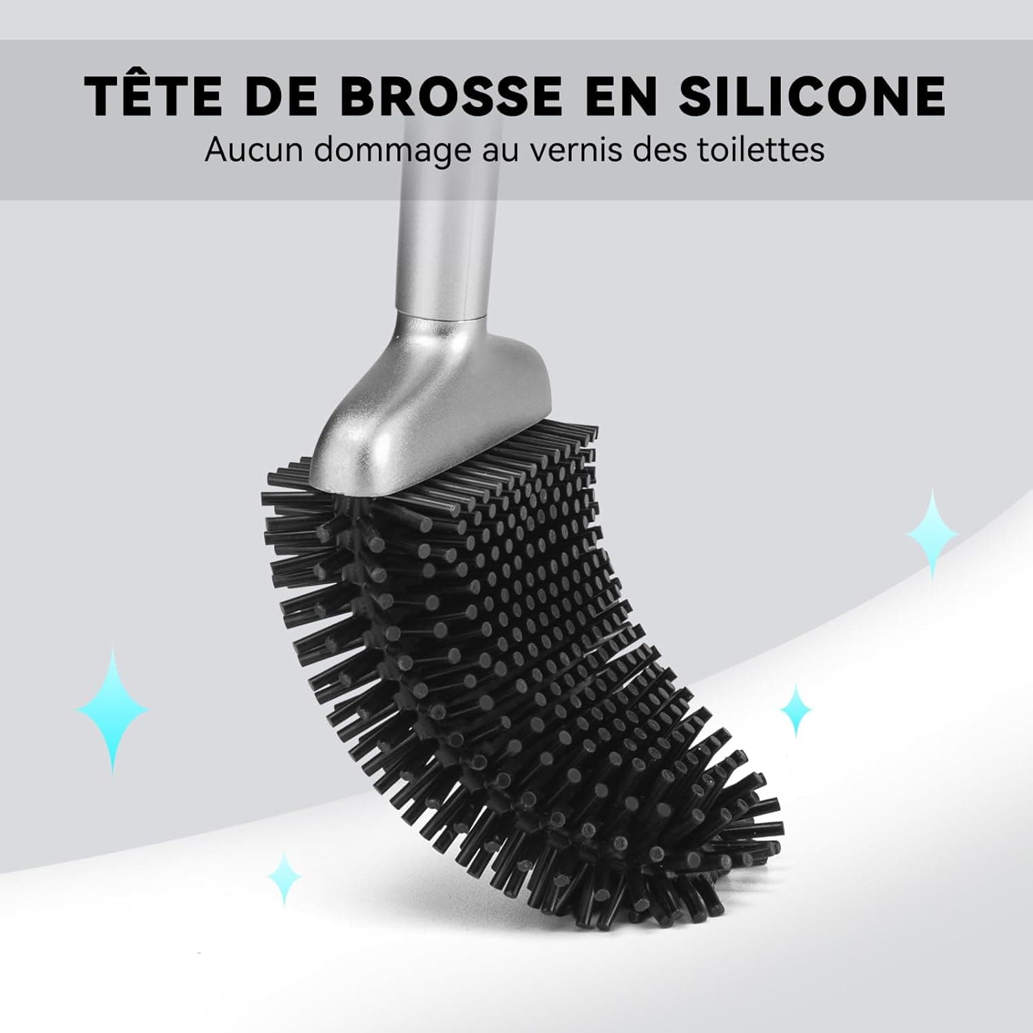 Fowooyen Brosse Toilettes WC Silicone, Balayette avec Support, Argent