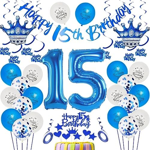 15 Ans Anniversaire Décoration Bleu Ballon 15 Ans Anniversaire Bleu 15 Ans Décoration de Gâteau 15 Ans Anniversaire Garçon Bleu 15 Ans Garçon Décoration Anniversaire Bleu Ballon Garçon 15 Ans Bleu