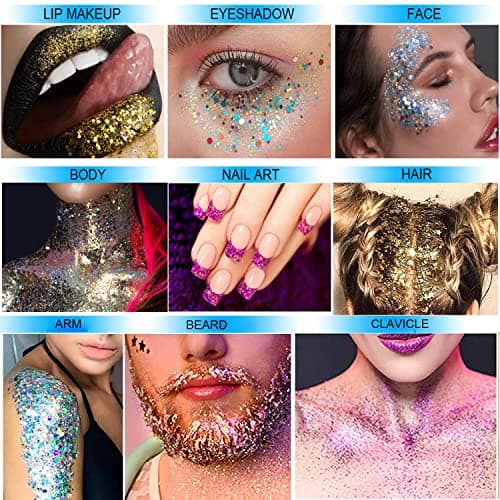GL-Turelifes Chunky Glitter Gel Glitter Body Gel Festival Glitter Cosmétique Visage Cheveux Ongles Maquillage Sirène Paillettes Liquide Fard À Paupières Longue Durée Étincelant 50 ml (#09 Vert)