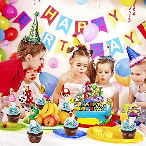 YOUYIKE Décoration De Gâteau Mario, 25 Pièces Mario Decoration Gateau Anniversaire, Decoration Gateau Enfant Mario, Toppers De Gâteau D'anniversaire Mario Pour Fête D'anniversaire D'enfants
