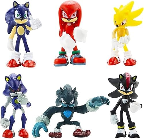 BESTZY Sonic Gateau Décorations, 6 Pièce Sonic Mini Figurines Ensemble, Fête Cake Topper Cartoon Modèle Gâteau Décoration DIY Cake Topper Kit pour Enfant Anniversaire Thème Fête Fournitures