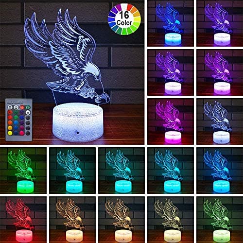Illusion Optique 3D Aigle Nuit Lampe 16 Couleurs Changeantes Puissance USB Télécommande Contact Switch Lampe Décorative LED Lampe de Table Anniversaire Noël Cadeau Enfants Jouets