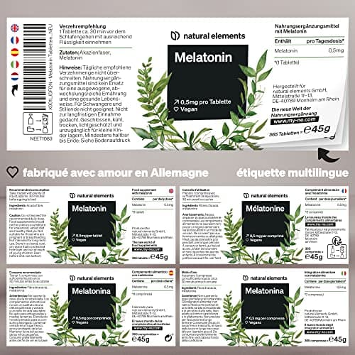 Mélatonine – 365 Comprimés (12 mois) – Complément Pur – Support pour le Sommeil – Meilleur Repos – Somnifère Fortement Dosée – 100% Végétalien – Sans Additifs et Arômes Artificiels