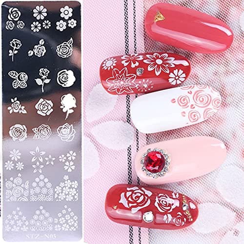 Luvadeyo Lot de 6 plaques de nail art, avec 1 tampon transparent, grattoir, outil pour femmes et filles
