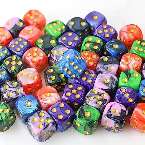 SLAKOZYT Lot de 6 côtés, 16 mm D6 Acrylique avec Coins Ronds, dés polyédriques, dés Standard à Six côtés pour Jeux de dés DND RPG (50 pièces Couleur dés)