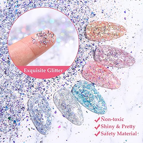6 boîtes de poudre de paillettes pour ongles, poudre de paillettes avec pinceau éponge, paillettes exquises pour nail art, corps, visage, décoration de festival