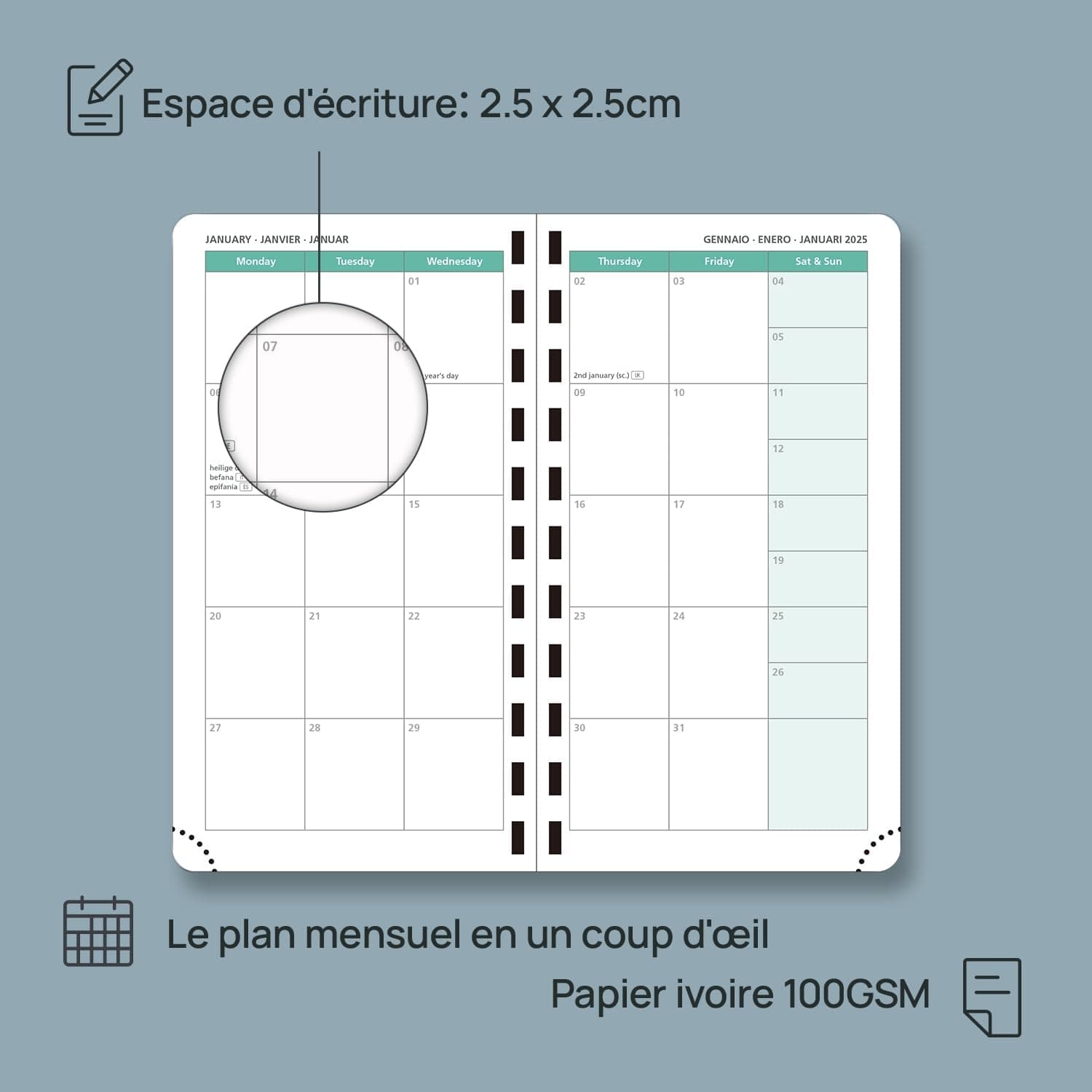POPRUN Agenda de Poche 2025 16,5 x 9 cm - Couverture Souple en PU Cuir Spirale, Petit Planner Semainier D'Jan 2025 à Déc 2025-12 Mois, Fente Pour Carte, Papier 80 g/m2, Noir