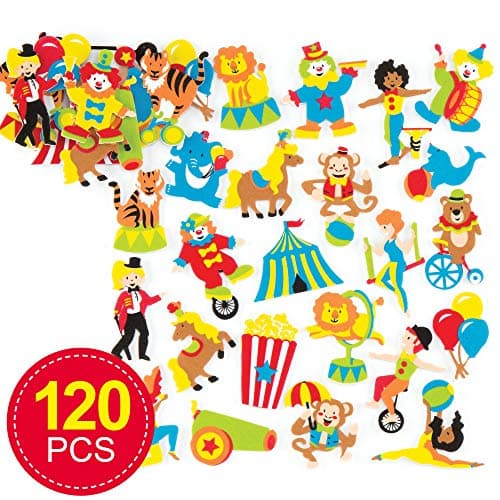Baker Ross Lot de 120 Autocollants en Mousse Circus pour Enfants, pour Décorer, Artisanat, Cartes et Scrapbooking