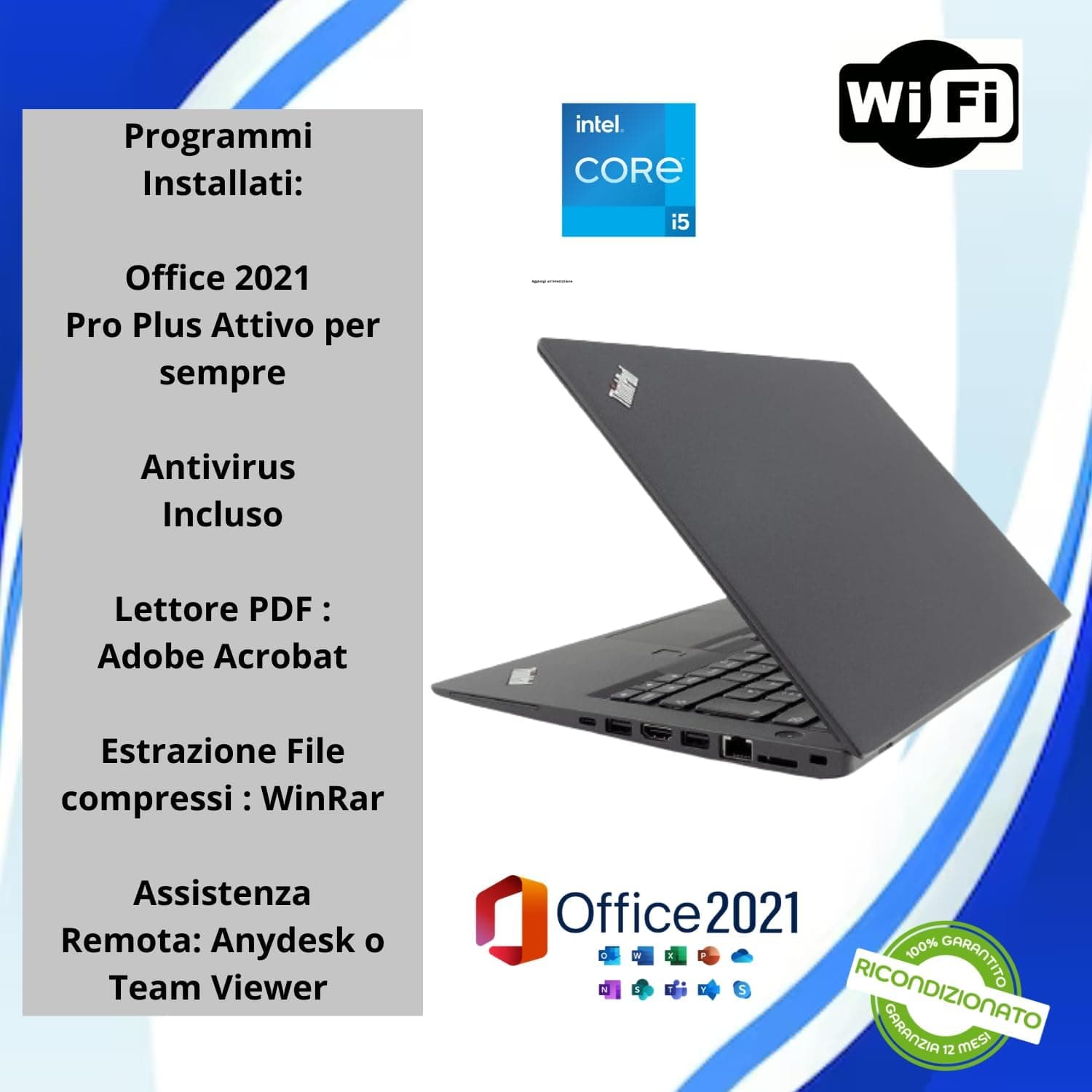 Lenovo ThinkPad T470 14" Full HD 1920 x 1080 Intel Core i5 7200U 256 Go SSD 8 Go RAM Windows 11 Home Webcam Ordinateur portable (reconditionné), noir anthracite