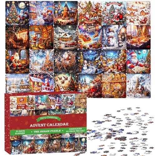 Calendrier de l'Avent 2024 Puzzles pour Enfants, 1008 pièces Calendrier de Noël à rebours Puzzle pour Adolescents Adultes, 24 Jours Puzzle de Noël