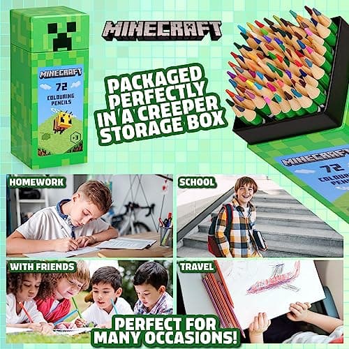 Minecraft Crayon de Couleurs Enfant Coloriage Enfant Coffret 72 Crayons de Couleur pour Coloriage, Idée Cadeau Enfant Garcon Fille Accessoire Officiel Couleurs Assorties