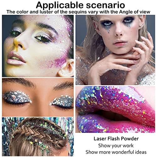 6 Bottle Paillettes Visage,Glitter Body Gel, Maquillage,Pour Corps, Mermaid Sequins Body Glitter,pour Festival Fête Noël Pâques Décoration (Blanc/Or/Argent/Rose/Vert/Violet)