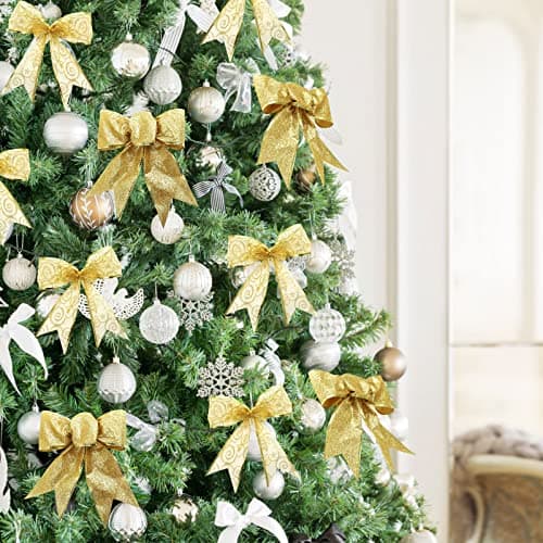 LIHAO 6 Rouleaux de Ruban de Noël, Runban de Soie Pailleté pour Décoration de Sapin de Noël, Fête de Mariage, Emballage de Cadeau (600×6.5CM, 6 Motifs)