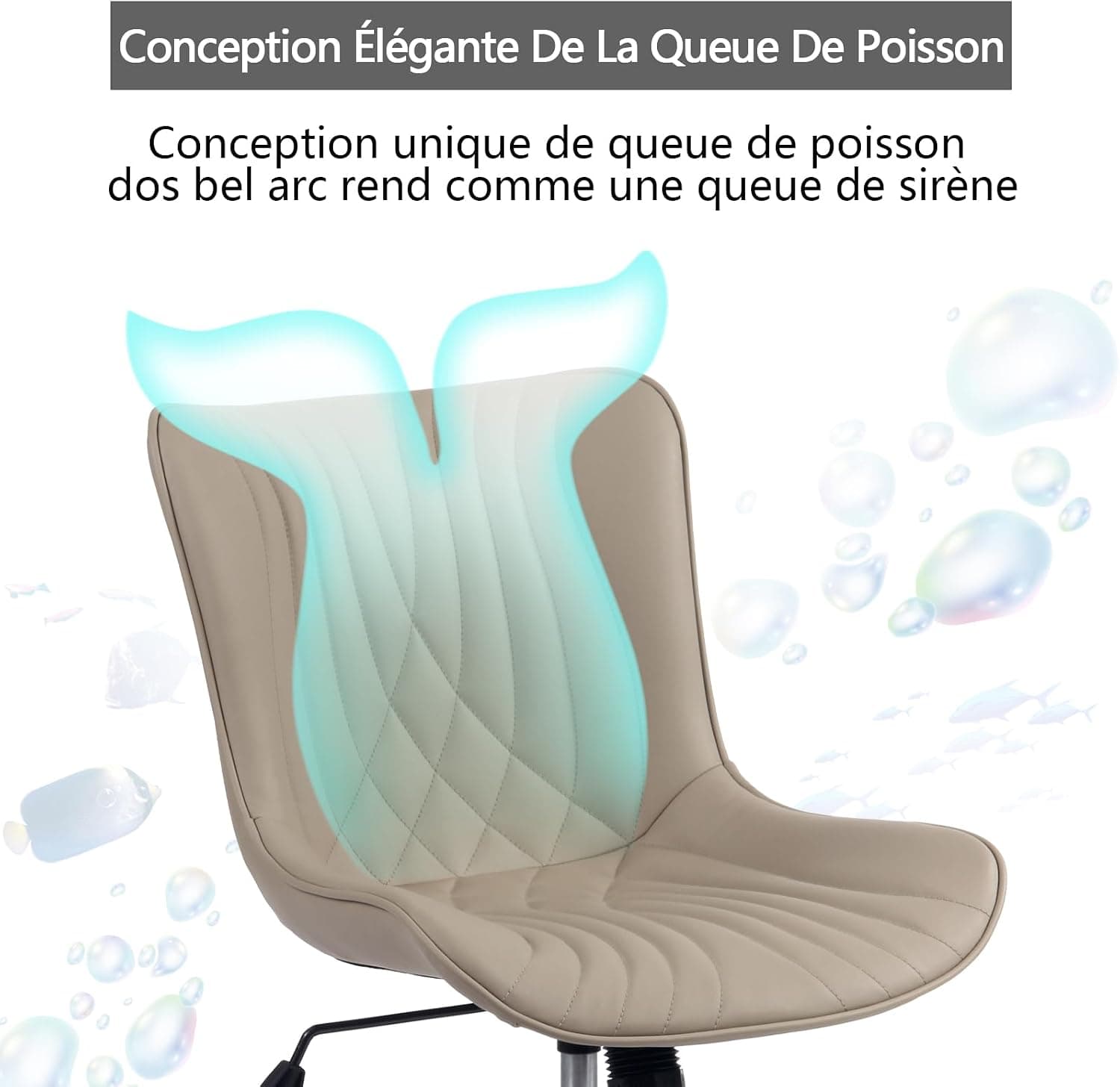 YOUTASTE Chaise de Bureau Ergonomique, Queue de Poisson, Siège Pivotant avec roulettes, Réglable en Hauteur, Cuir PU, Confortable et Modernee, pour Bureau ou Maison, Capacité 136kg, Kaki