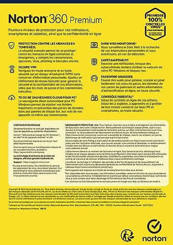 Pack Norton 360 Premium + Norton Utilities Ultimate |10 appareils |75 Go| VPN |contrôle parental| 12 Mois | PC| Dark monitoring| Code d'activation PC - envoi par email
