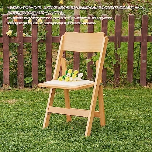 KAIHAOWIN Chaise Pliante en Bois, Chaise de Jardin avec Siège en PU Coussin, Chaise en Bois Naturel en Hêtre Naturel, Chaise Pliante en Bois pour Jardin, Balcon, Camping, Intérieur ou Extérieur