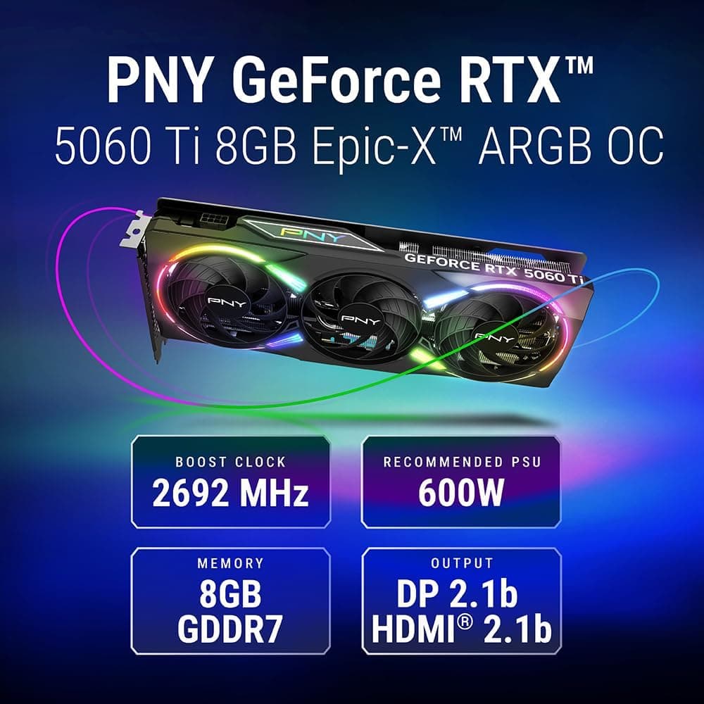 PNY Carte Graphique GeForce RTXTM 5060 Ti 8Go ARGB OC Triple Fan DLSS 4