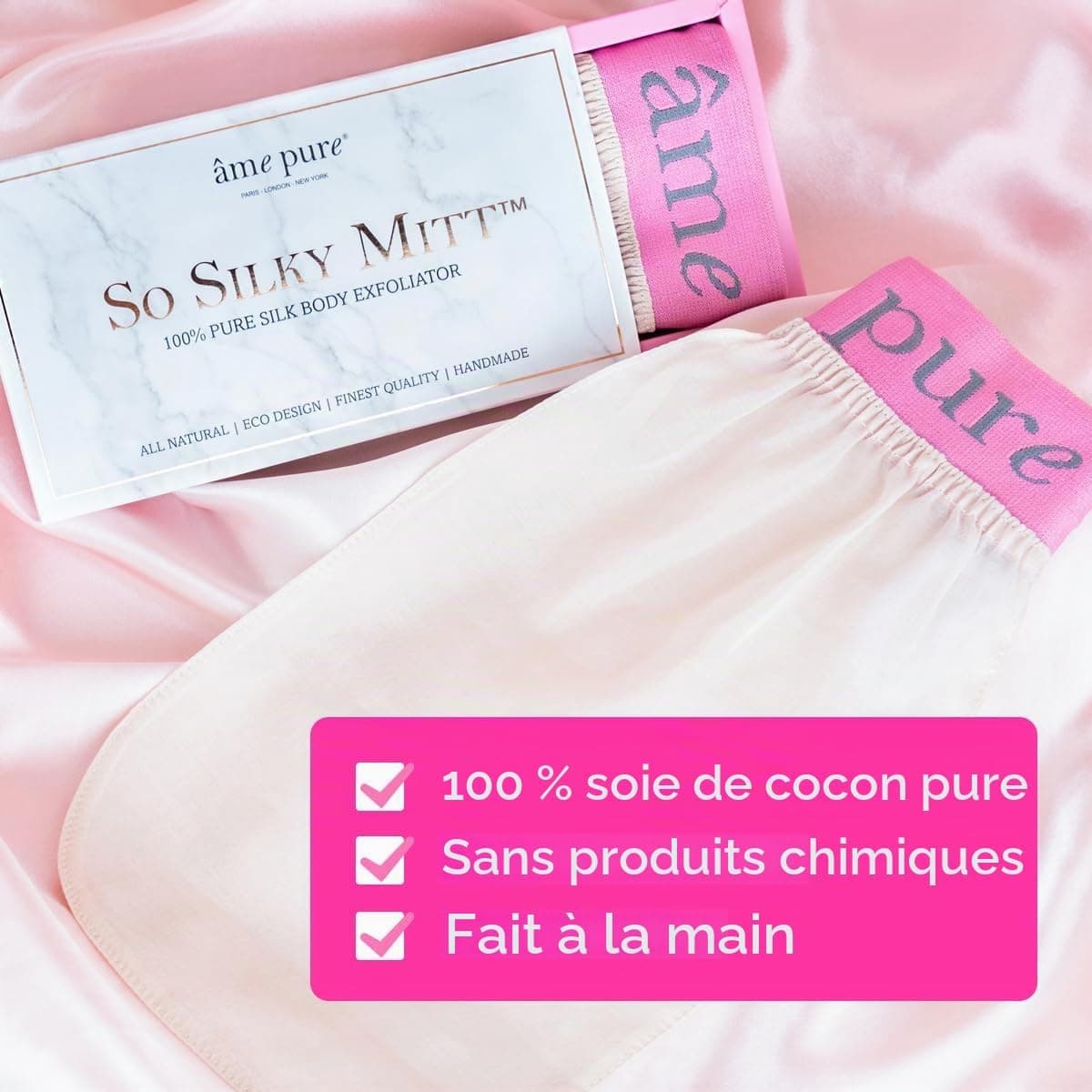 âme pure® So Silky MittTM Gant exfoliant en soie pure pour le corps - Gant pour peau lisse - Hammam
