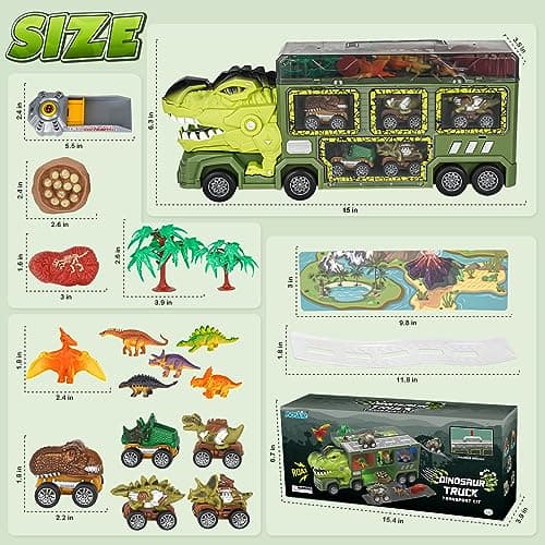 Aoskie Dinosaure Jouet Enfant 3 4 5 6 7Ans Garçon, Camion Cars Jouet avec Son et Lumières, Jouet Dinosaure Cadeau d'anniversaire, Fête, Noël
