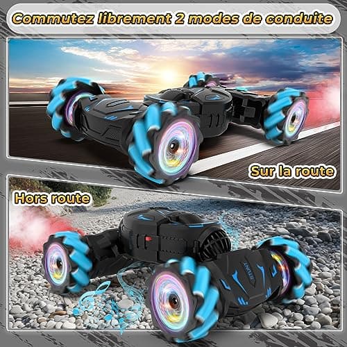 Pristar Voiture télécommandée avec la Main, avec Lumière et Spray, Jouet RC Car Drift 4WD 2,4 GHz, Rotation à 360°, Cadeau pour Filles Garçons Enfants de 6 8 9 10 Ans