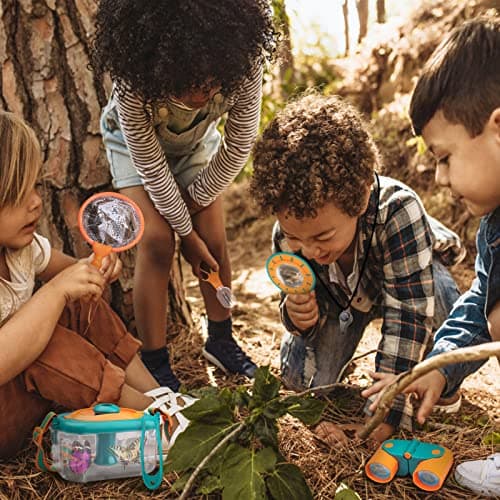 Achiyway Jouets Explorateur Extérieur Enfant Kit, Loupe Jumelle Boussole Papillon Filet Pince à épiler Attrape-Insectes Sac De Rangement, Cadeaux Randonnée Camping Nature éducatifs pour Enfants