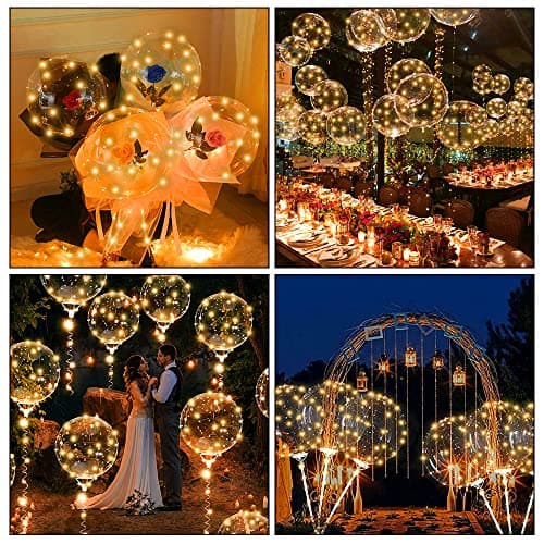 OSDUE LED Ballons, Paquet de 10 Ballons Lumineux, 24 Pouces Ballons Bobo à l'Hélium Transparent avec 10 Guirlandes Lumineuse pour la Saint Valentin Halloween Noël Mariage Décoration (Couleur chaude)