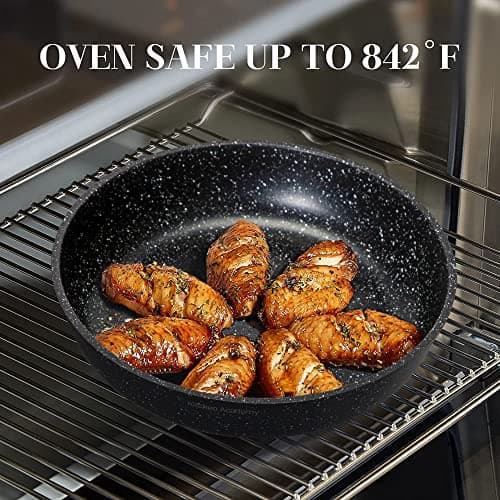 Kitchen Academy Lot de 10 Casseroles et Poêles, Poêle à Frire 20 cm/25 cm, Casserole 18 cm, Induction, Poignée Amovible, Revêtement Antiadhésif, Noir